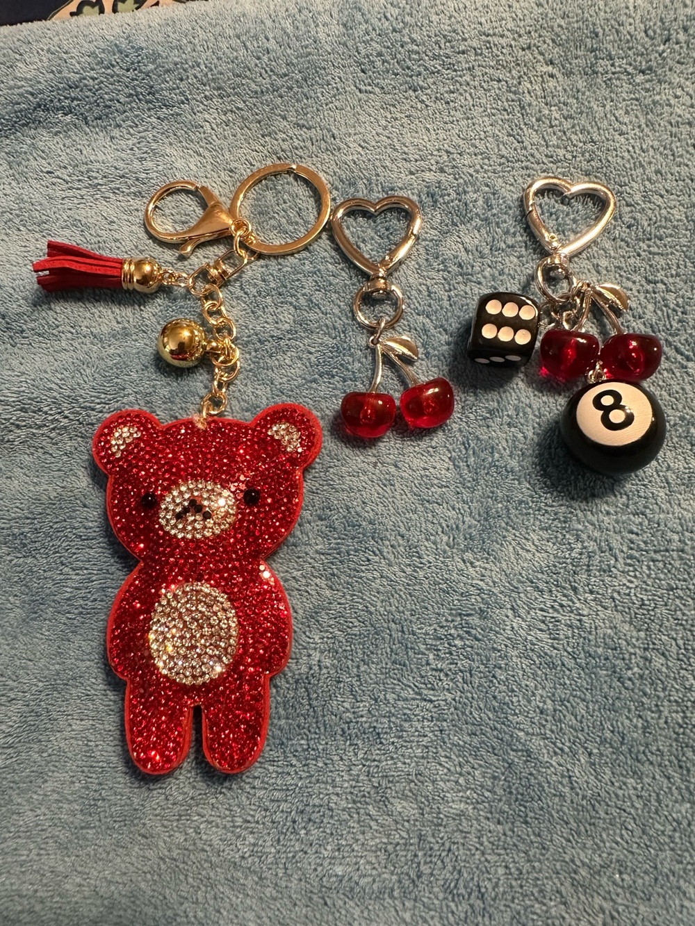 Red Rhinestone Bear Keychain with Gold Hardware - Kids Accessories